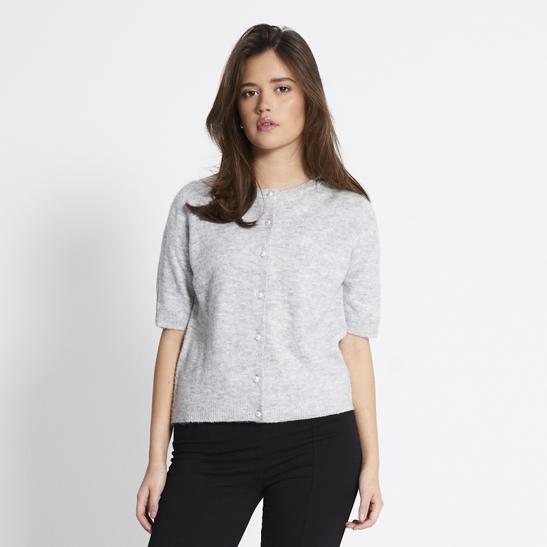 Basic knit short sleeve cardigan "Melina" Grey Melange